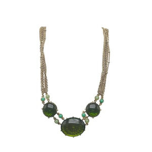 Vintage Monet Adjustable Necklace With Green Acrylic Cabochons Gold-Tone Chain